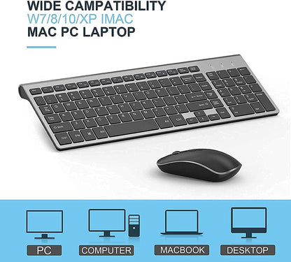 Wireless Keyboard and Mouse,2.4G Ergonomic and Slim Wireless Computer Keyboard Mouse Designed for Windows, PC, Laptop,Tablet - Black Grey