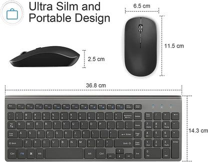 Wireless Keyboard and Mouse,2.4G Ergonomic and Slim Wireless Computer Keyboard Mouse Designed for Windows, PC, Laptop,Tablet - Black Grey