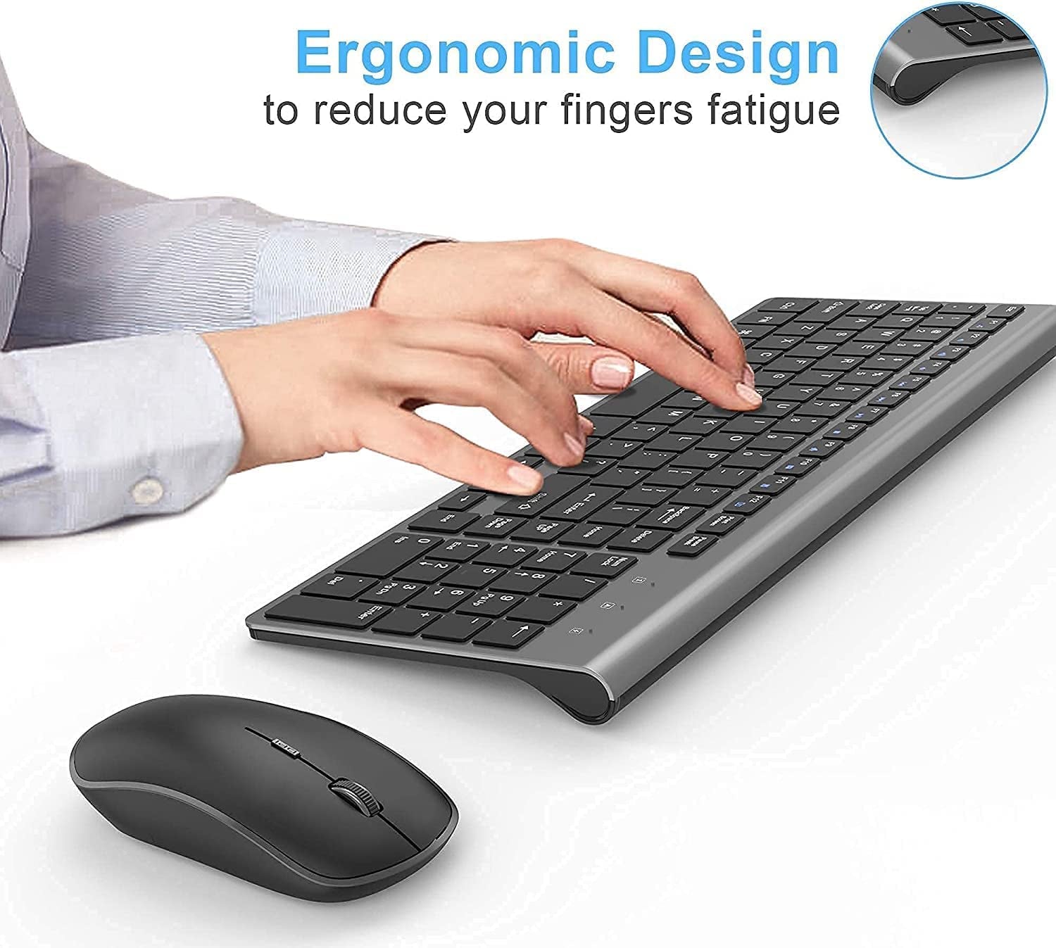Wireless Keyboard and Mouse,2.4G Ergonomic and Slim Wireless Computer Keyboard Mouse Designed for Windows, PC, Laptop,Tablet - Black Grey